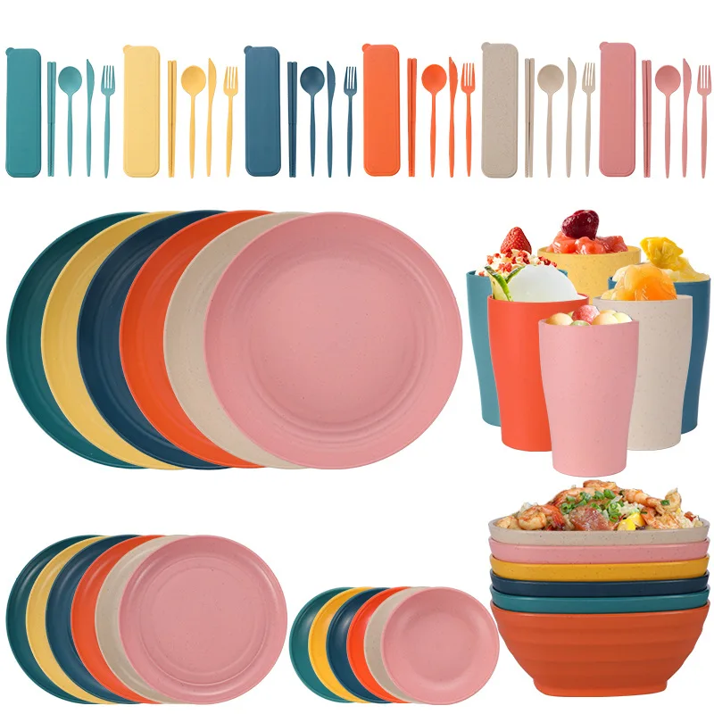 48pcs Cutlery Set Wheat Straw Dinner Plate Plastic Bowl Dish Plate Water Cup Tableware Portable Knife Fork Spoon Chopsticks Set
48pcs Cutlery Set Wheat Straw Dinner Plate Plastic Bowl Dish Plate Water Cup Tableware Portable Knife Fork Spoon Chopsticks Set