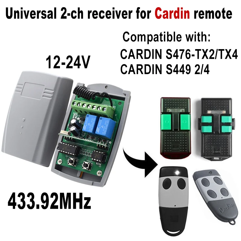 CARDIN Garage Receiver For 433.92MHz Rolling Code Cardin S499 S476 Tx2 Tx4 Door 2CH DC 24V 12V Gate Command Controller Receiver
CARDIN Garage Receiver For 433.92MHz Rolling Code Cardin S499 S476 Tx2 Tx4 Door 2CH DC 24V 12V Gate Command Controller Receiver