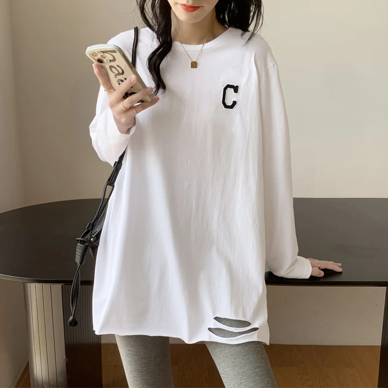 2022 spring and autumn new style white bottoming shirt women's mid-length loose western style long-sleeved t-shirt top
2022 spring and autumn new style white bottoming shirt women's mid-length loose western style long-sleeved t-shirt top