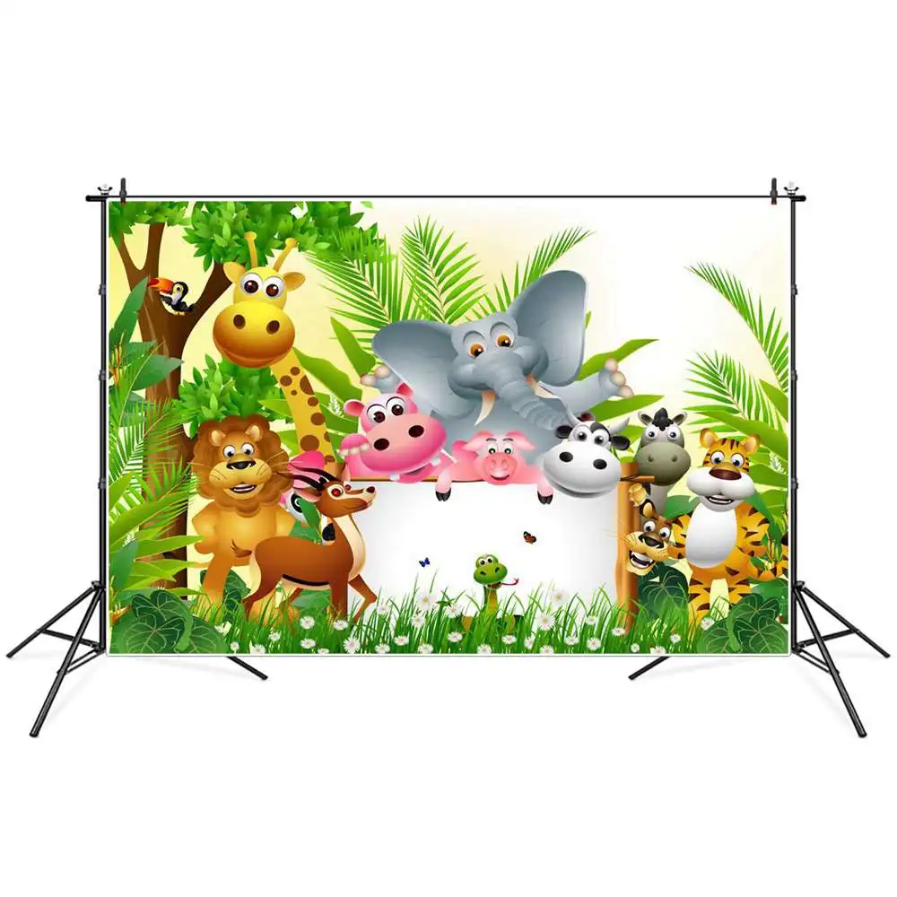 

Jungle Animals Safari Zoo Birthday Decoration Photography Backdrops Custom Baby Home Party Photo Background Banner Poster Props
