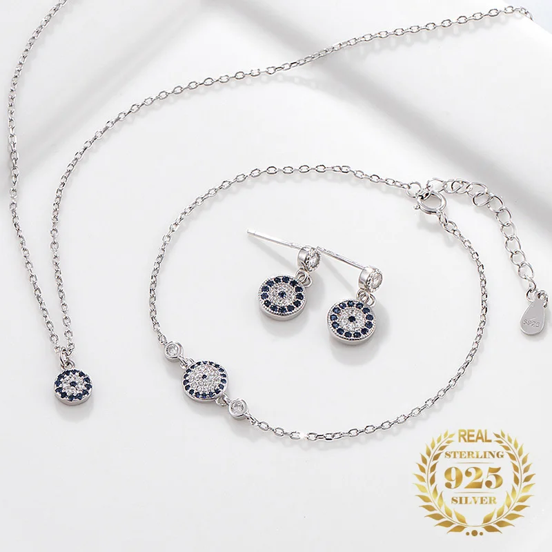 Fashion Rhodium Necklaces 925 Sterling Silver Blue Evil Eye Bracelet Womens Earrings Ziconia High Quality Jewery Set
Fashion Rhodium Necklaces 925 Sterling Silver Blue Evil Eye Bracelet Womens Earrings Ziconia High Quality Jewery Set