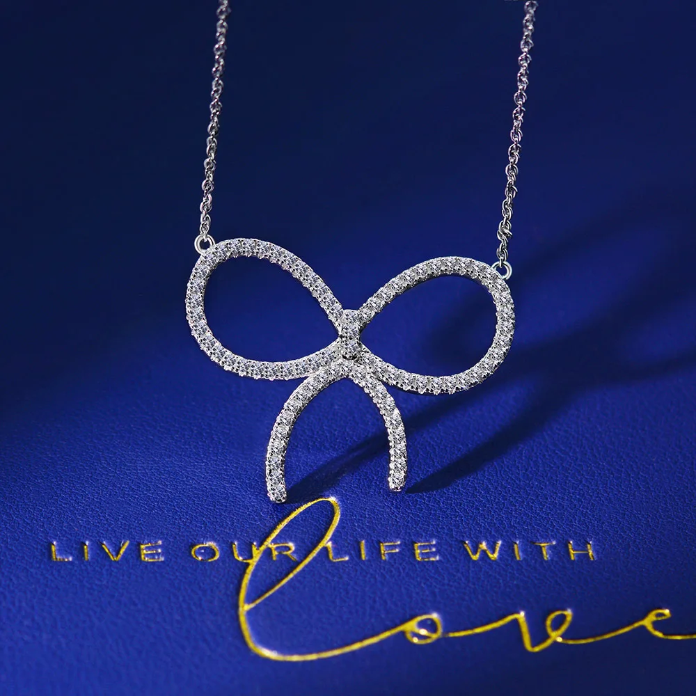 100% 925 Sterling Silver Full High Carbon Diamond Bowknot Pendant Necklace For Women Sparkling Wedding Party Fine Jewelry
100% 925 Sterling Silver Full High Carbon Diamond Bowknot Pendant Necklace For Women Sparkling Wedding Party Fine Jewelry