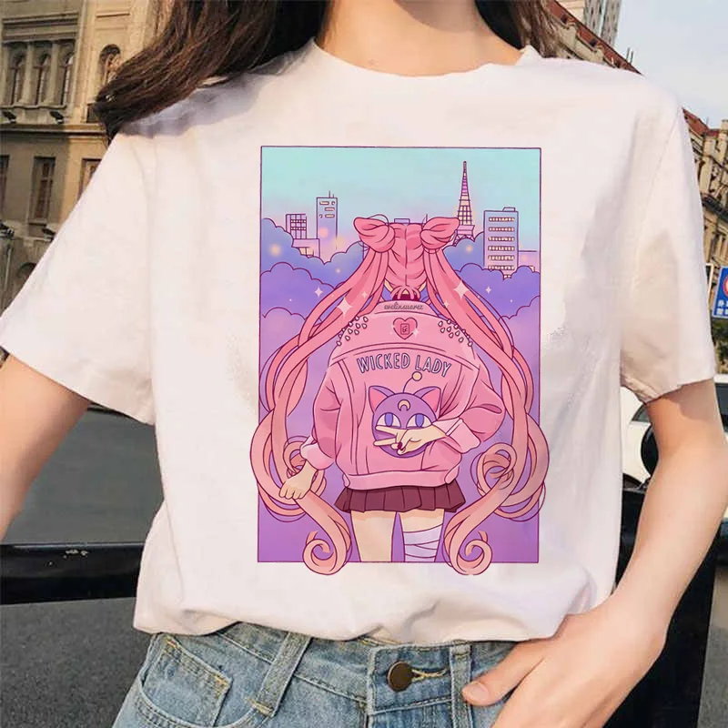 Japanese Sailor Cartoon Funny T Shirt Moon Printed Short Sleeve Harajuku Ullzang Tops Femela T-shirt O-neck Casual Cute Top Tee
Japanese Sailor Cartoon Funny T Shirt Moon Printed Short Sleeve Harajuku Ullzang Tops Femela T-shirt O-neck Casual Cute Top Tee