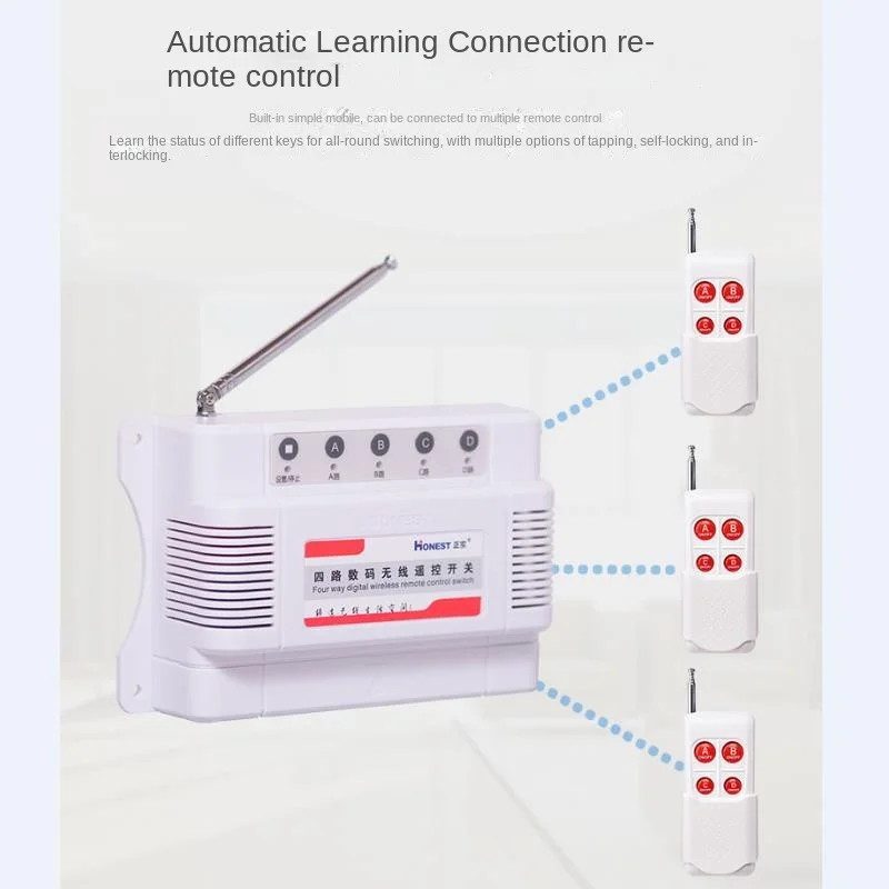 4-way wireless remote control switch 220 pairs 380V lighting line motor water pump industrial inching self-locking manual
4-way wireless remote control switch 220 pairs 380V lighting line motor water pump industrial inching self-locking manual
