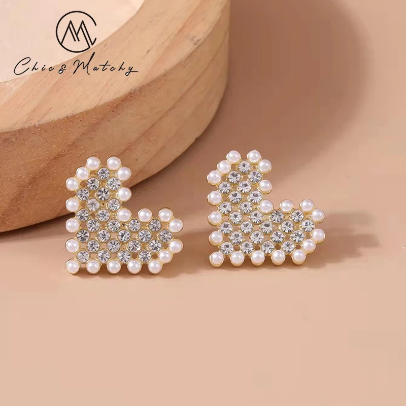 Chic Matchy Heart Stud Earrings Pearl Full Rhinestone Crystal Stone for Women Lady Simple Design Gift Daily Wearing
Chic Matchy Heart Stud Earrings Pearl Full Rhinestone Crystal Stone for Women Lady Simple Design Gift Daily Wearing