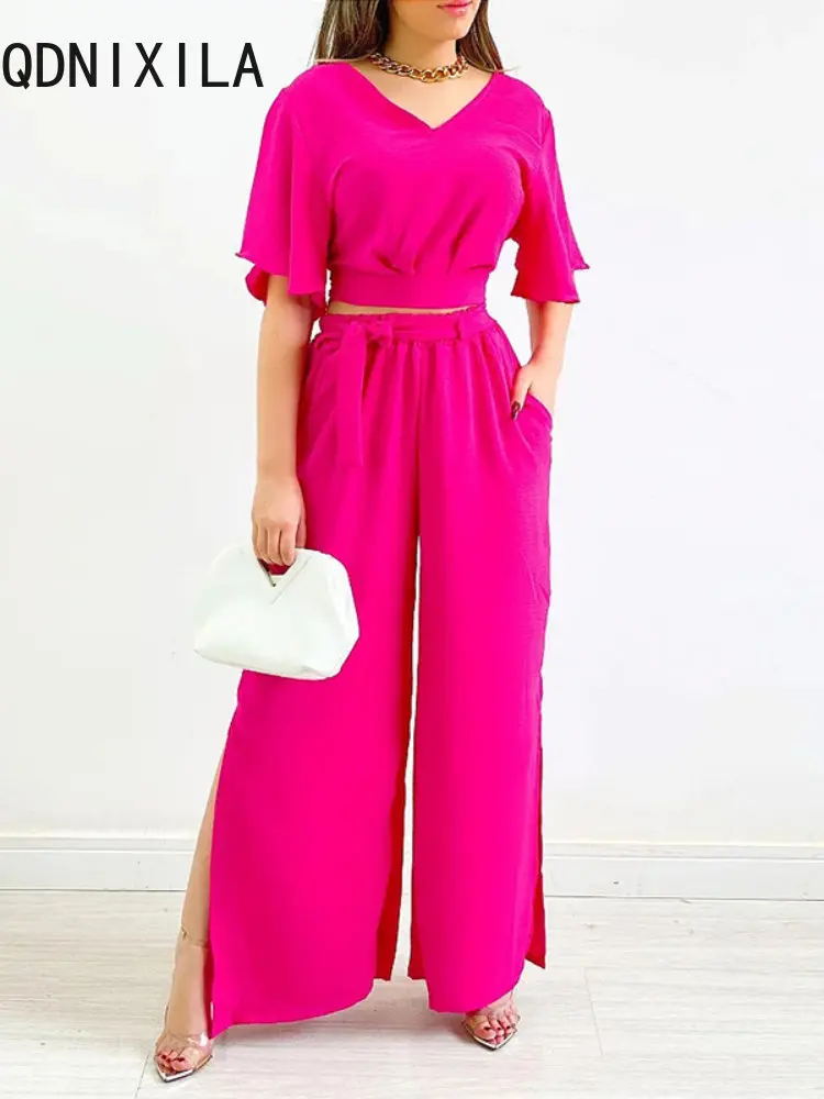 Women's Spring Summer New In V-neck Short Sleeved Top Two Piece Sets Womens Outifits High-waisted Wide-leg Pants Casual Suit
Women's Spring Summer New In V-neck Short Sleeved Top Two Piece Sets Womens Outifits High-waisted Wide-leg Pants Casual Suit