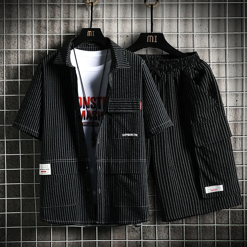 Set Men's 8XL-MLarge Striped Ice Silk2021Summer New Hong Kong Style Short Sleeve Shorts Casual Two-Piece Suit
Set Men's 8XL-MLarge Striped Ice Silk2021Summer New Hong Kong Style Short Sleeve Shorts Casual Two-Piece Suit