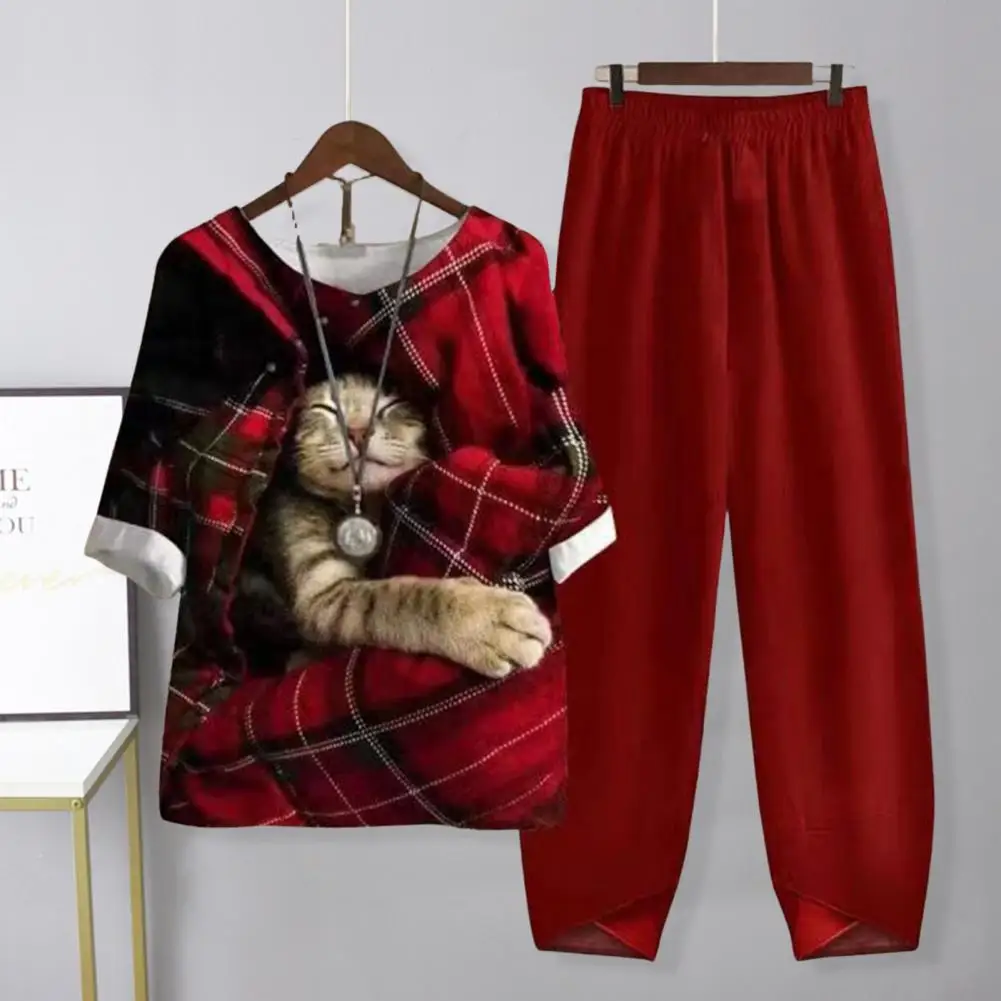 2Pcs/Set O-Neck Half Sleeve Print Tee Tops Elastic Waistband Wide Leg Harem Pants Two Piece Set for Women conjuntos de pantalón
2Pcs/Set O-Neck Half Sleeve Print Tee Tops Elastic Waistband Wide Leg Harem Pants Two Piece Set for Women conjuntos de pantalón
