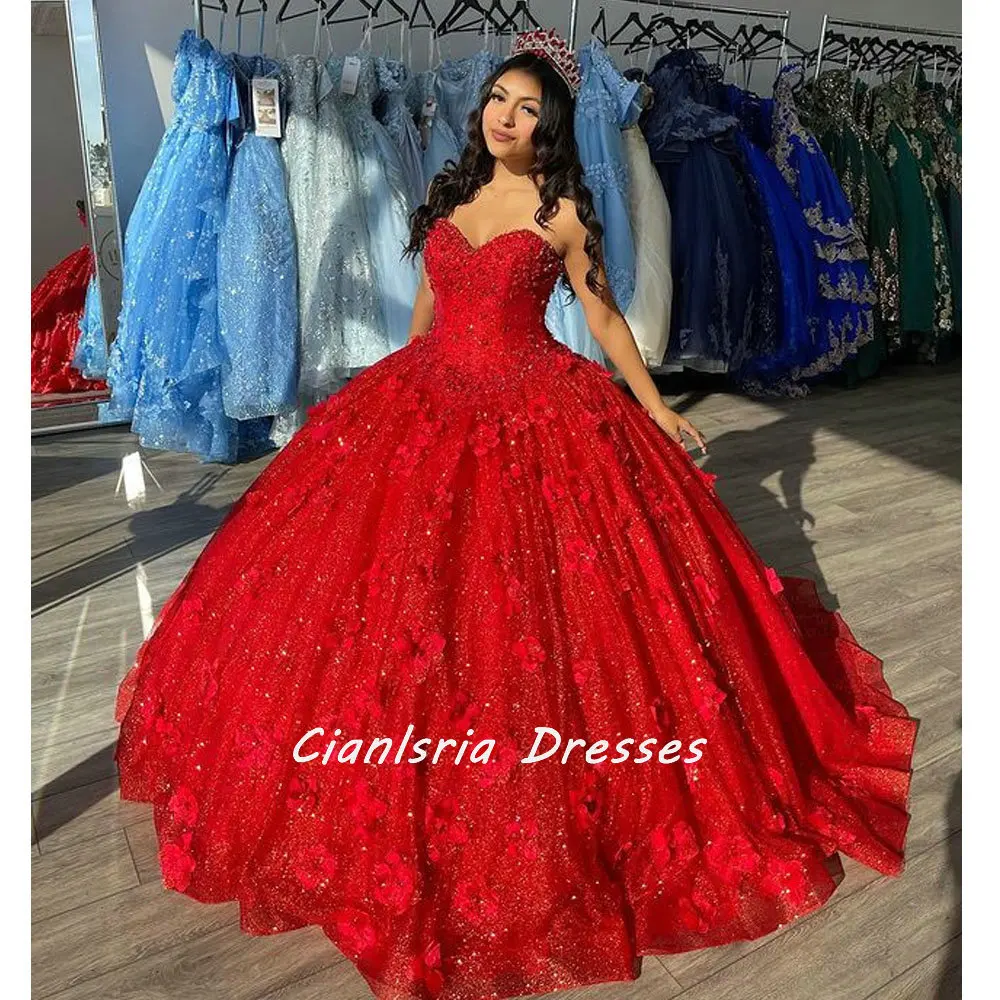 Red Sweetheart Beading Crystal Corset Mexican Quinceanera Dress Ball Gown Sleeveless 3D Flowers Vestido De XV Anos
Red Sweetheart Beading Crystal Corset Mexican Quinceanera Dress Ball Gown Sleeveless 3D Flowers Vestido De XV Anos