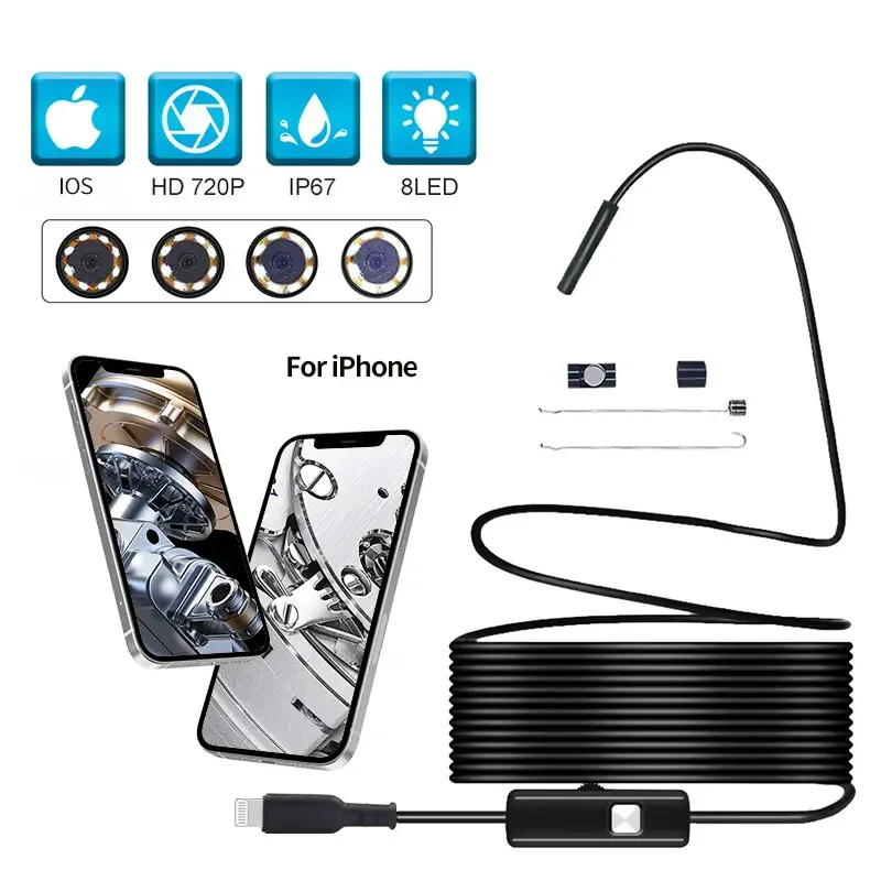 

Endoscope Camera for Ios Iphone Cars Endoscopic Waterproof 8 LEDs Borescope Automobile Engine Inspection For Pipe Checking