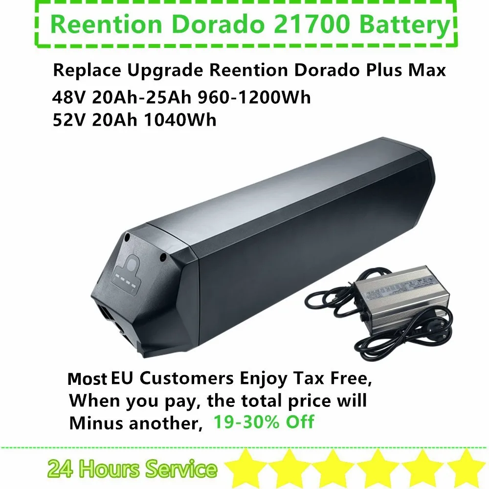 

52V 20Ah 48V 20Ah 25Ah 21700 Reention Dorado Plus Max Ebike Battery Upgrade for Ariel Rider X-Class 52V Step-Thru 1000w 2000w