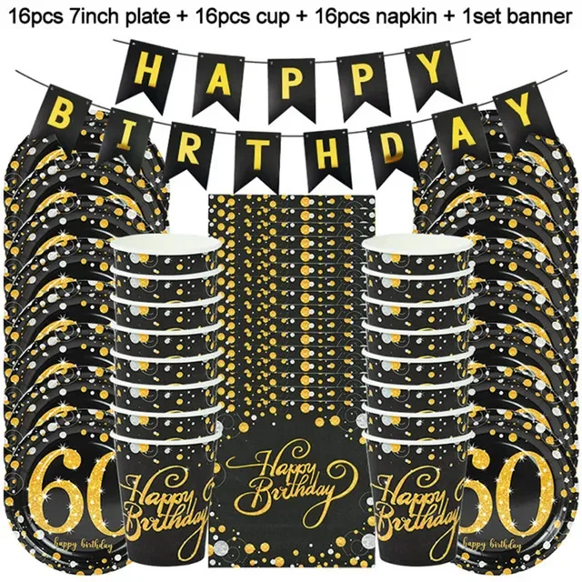 Gold Black Birthday Party Tableware Set Happy Birthday Disposable Party Tableware Plates Cups Napkin Home Decoration
Gold Black Birthday Party Tableware Set Happy Birthday Disposable Party Tableware Plates Cups Napkin Home Decoration