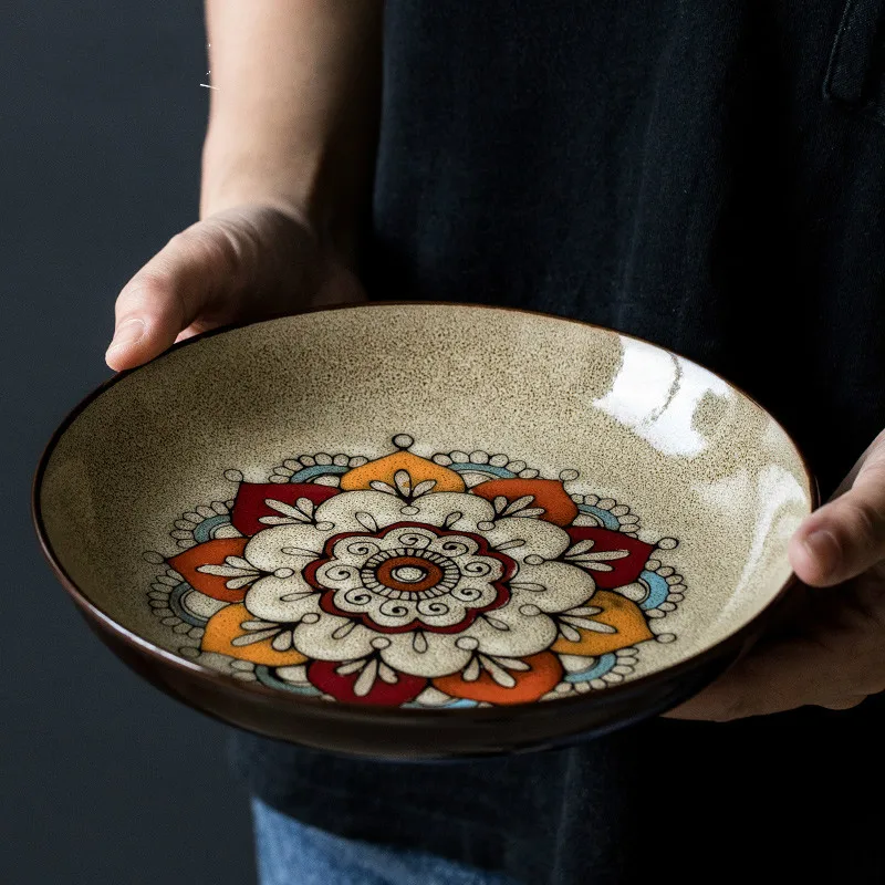 

Louça redonda de cerâmica estilo chinês prato criativo bife prato prato ocidental prato personalizado para uso doméstico