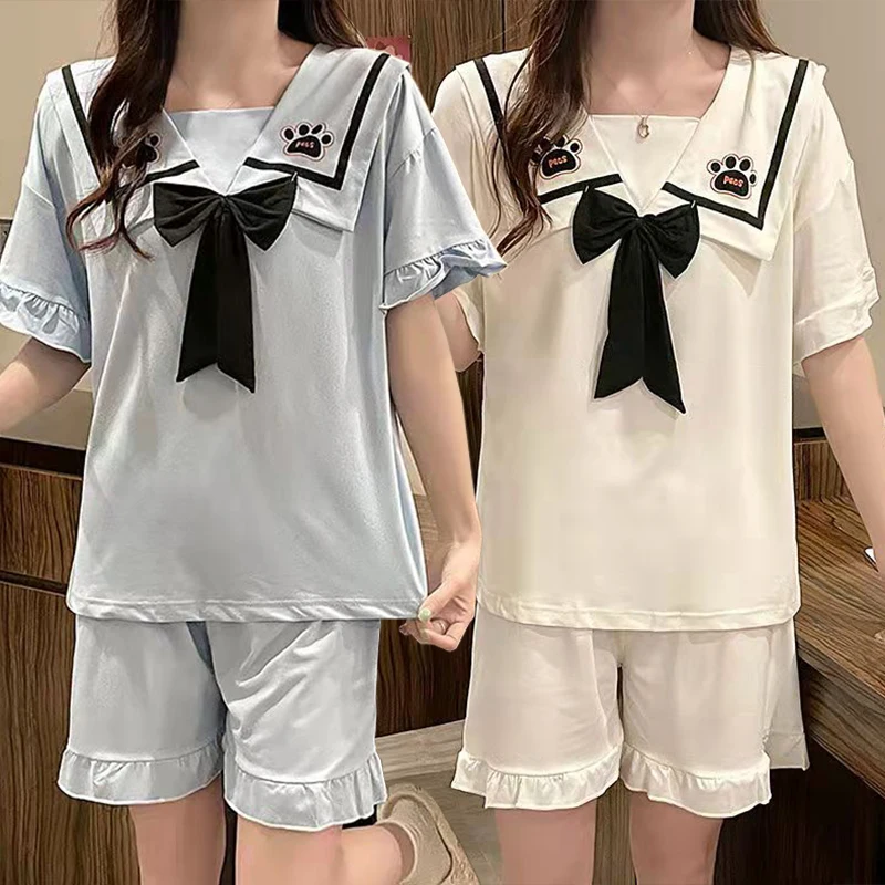 2022 Summer Short Sleeve Shorts Cute Bow Pajama Sets for Women Japanese Sleepwear Suit Pyjama Homewear Pijama Mujer Home Clothes
2022 Summer Short Sleeve Shorts Cute Bow Pajama Sets for Women Japanese Sleepwear Suit Pyjama Homewear Pijama Mujer Home Clothes