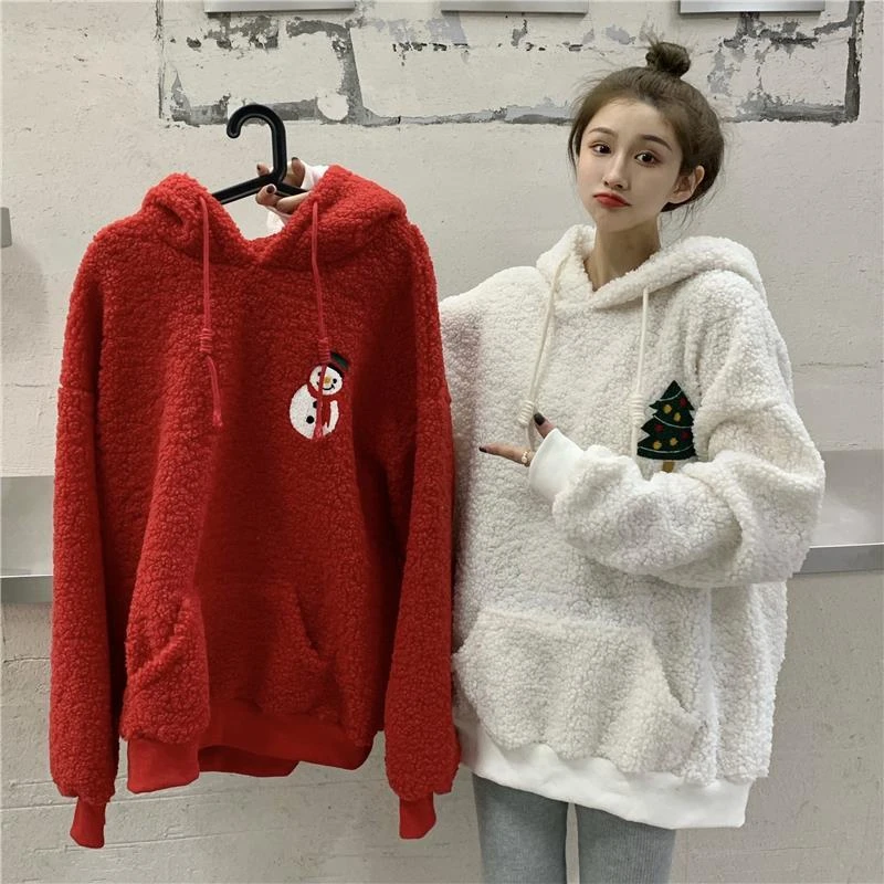 Autumn Winter Lamb Wool Hooded Sweatshirts Korean Fashion Long Sleeve Cashmere Hoodies Cute Cartoon Women Christmas Sweatshirt
Autumn Winter Lamb Wool Hooded Sweatshirts Korean Fashion Long Sleeve Cashmere Hoodies Cute Cartoon Women Christmas Sweatshirt