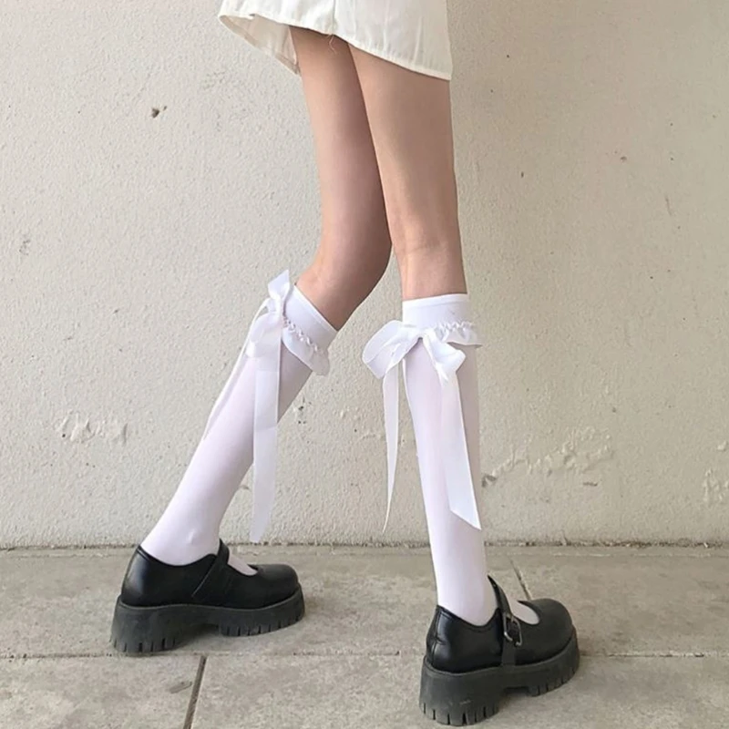 Women Harajuku Gothic Calf Socks Sweet Long Ribbon Bowknot Student Black White Knee High Stockings
Women Harajuku Gothic Calf Socks Sweet Long Ribbon Bowknot Student Black White Knee High Stockings