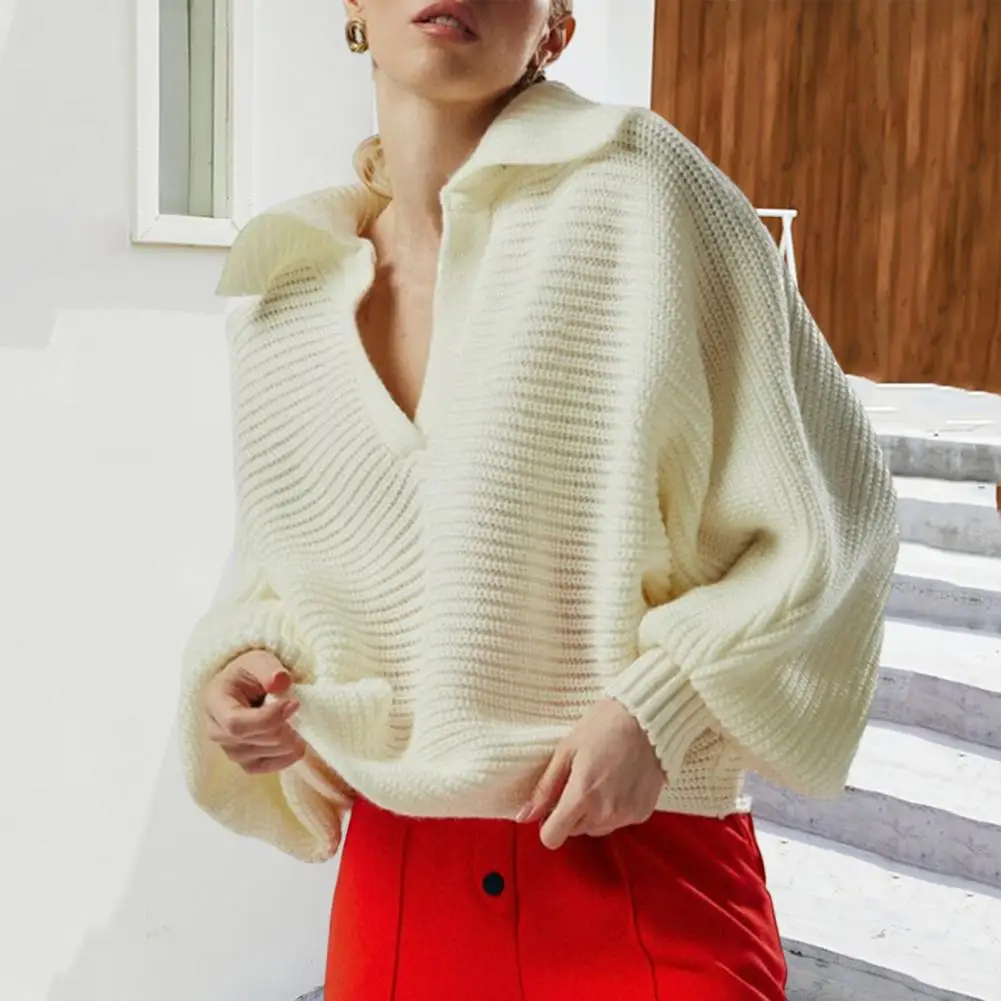 Women Knitted Sweater V Neck Lapel Lantern Long Sleeve Knitted Sweater Autumn Winter Solid Color Loose Jumper Female Clothing
Women Knitted Sweater V Neck Lapel Lantern Long Sleeve Knitted Sweater Autumn Winter Solid Color Loose Jumper Female Clothing