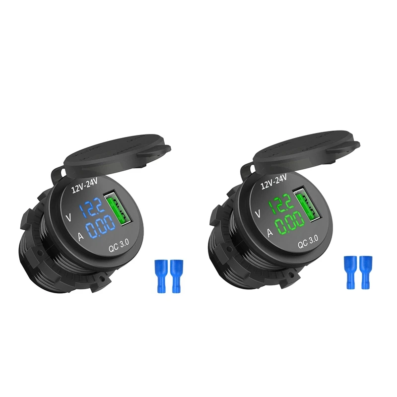 2 Set 12V / 24V Fast Charging 3.0 Car Cigarette Lighter Socket Usb Charger Led Voltmeter Ammeter - Black + Green & Black + Blue
2 Set 12V / 24V Fast Charging 3.0 Car Cigarette Lighter Socket Usb Charger Led Voltmeter Ammeter - Black + Green & Black + Blue