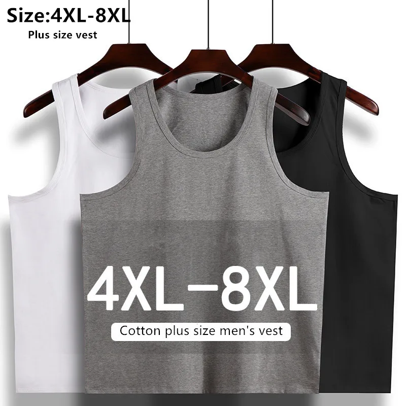 

Summer Men Basic Vest Sports 150KG Cotton Plus Size 6XL 7XL 8XL White Black T-shirt Stretched Gray Loose Undershirt Sweat Shirt