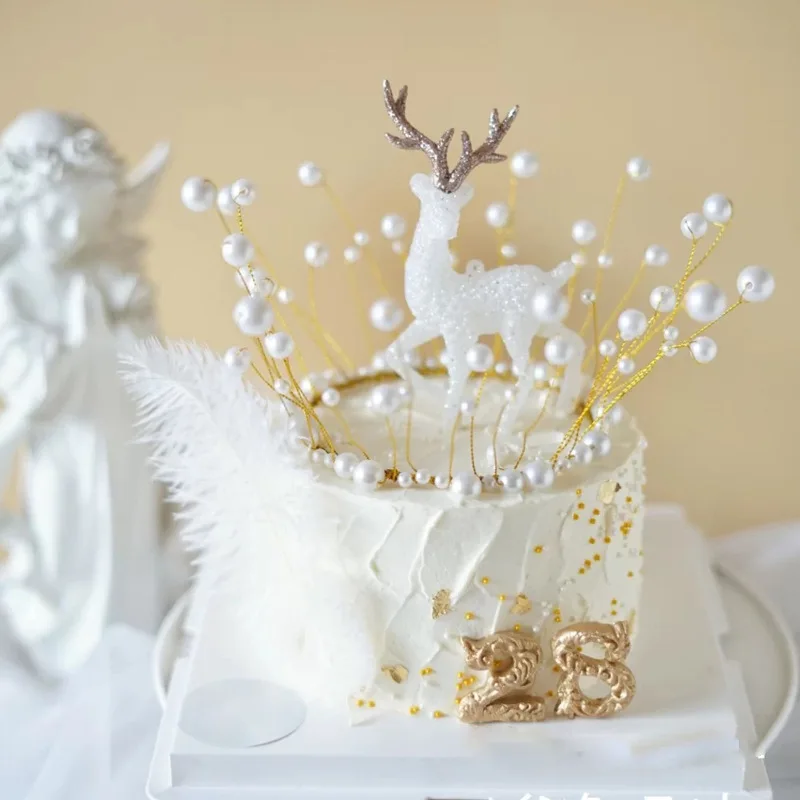 

Plastic Deer Cake Topper Christmas White Reindeer Standing Deer Dolls Xmas New Year Cake Decoration Tools Party Supplies