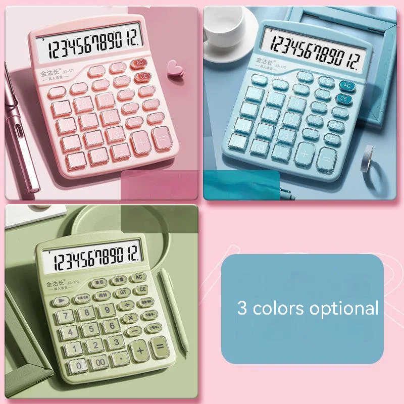 

Cute Girl Heart With Voice Calculator Office Supplies 12 Digits Electronic Dual Power Calculator Accounting Special Computer