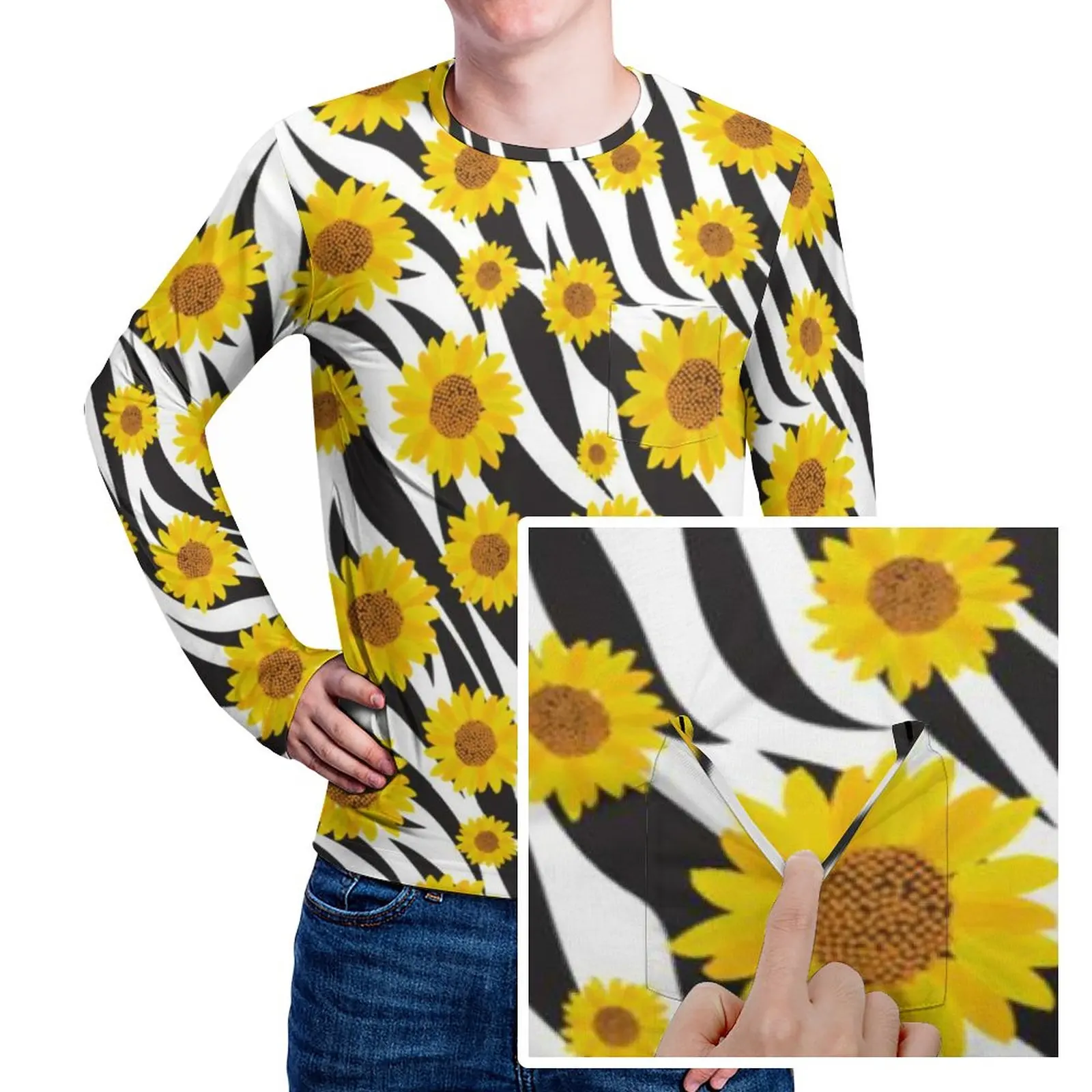 Футболка в стиле хип-хоп с принтом подсолнуха и зебры 
Футболка в стиле хип-хоп с принтом подсолнуха и зебры