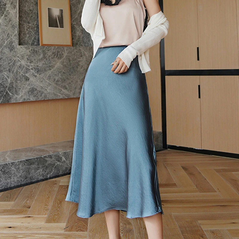 Summer Silk Midi Skirts Womens Korean England Style Satin Office Lady Simple Solid Elegant Long Skirts Womens
Summer Silk Midi Skirts Womens Korean England Style Satin Office Lady Simple Solid Elegant Long Skirts Womens