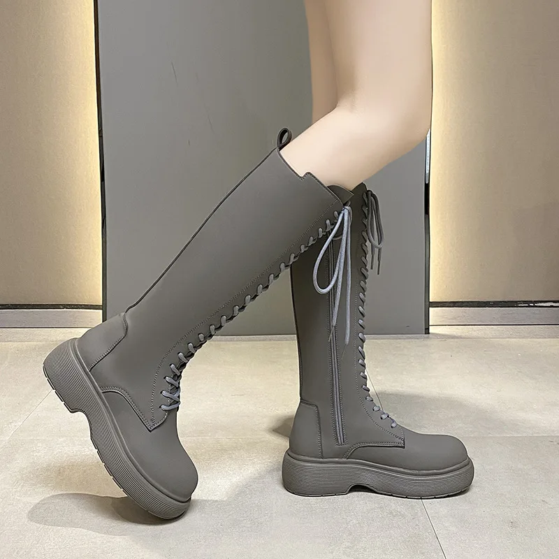 Long Tube Knight Boots Women Black Lace Up Knee High Boots Autumn Winter Female Round Head Non Slip Comfortable Thick Sole Shoes
Long Tube Knight Boots Women Black Lace Up Knee High Boots Autumn Winter Female Round Head Non Slip Comfortable Thick Sole Shoes