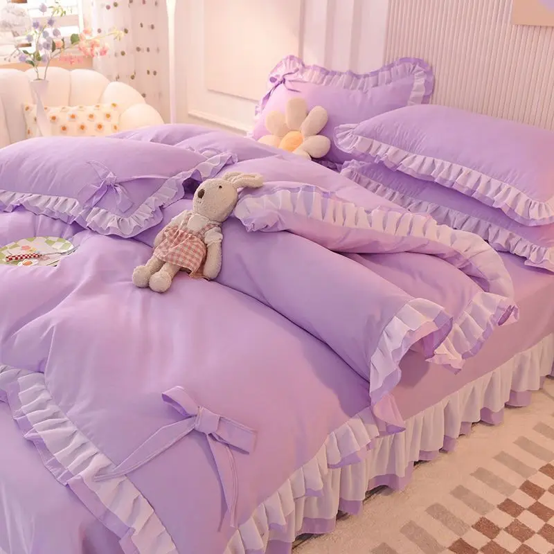 Cute Princess Style Pink Quilt Cover 4-piece Luxury Double Bed Bedding Four-piece Set Duvet Cover Bed Sheet Pilllowcase
Cute Princess Style Pink Quilt Cover 4-piece Luxury Double Bed Bedding Four-piece Set Duvet Cover Bed Sheet Pilllowcase