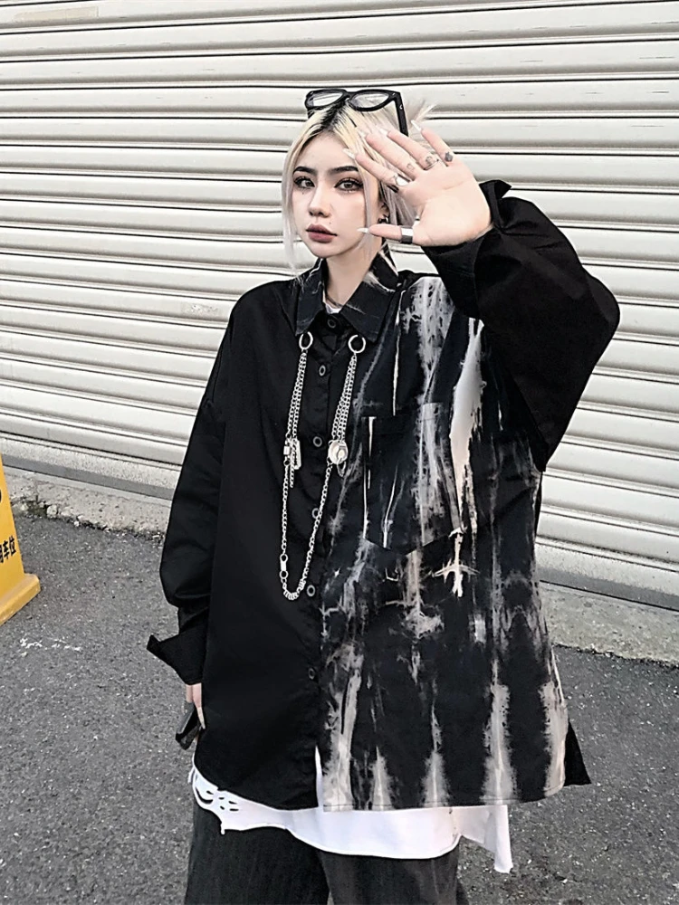 Punk Gothic Y2k Clothes Streetwear Tie Dye Contrast Color Patchwork Blouses Chain Harajuku Casual Loose Long Sleeve Women Shirt
Punk Gothic Y2k Clothes Streetwear Tie Dye Contrast Color Patchwork Blouses Chain Harajuku Casual Loose Long Sleeve Women Shirt