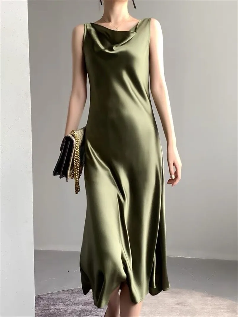 2022 Fashion Sleeveless Summer Long Dress Elegant Women Sexy Satin Tank Dresses Solid Ice Silk Vintage Slim Dress Vestidos
2022 Fashion Sleeveless Summer Long Dress Elegant Women Sexy Satin Tank Dresses Solid Ice Silk Vintage Slim Dress Vestidos