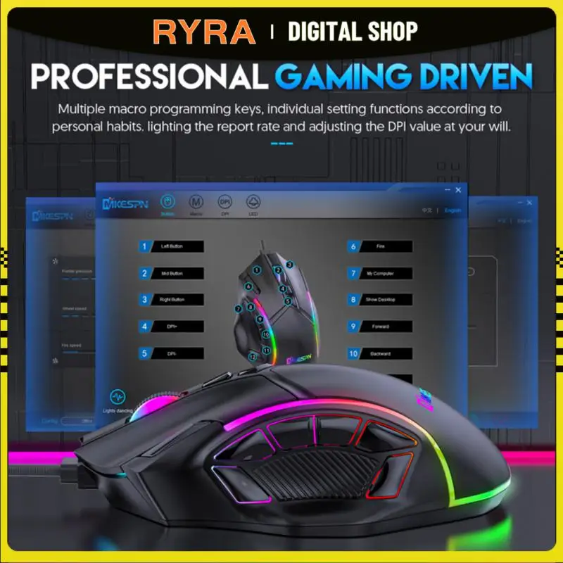 RYRA E-Sports LED Luminous Backlit Wired Mouse 12 Key USB Wired For Desktop Laptop RGB Light Effects Office Computer Gaming Mous
RYRA E-Sports LED Luminous Backlit Wired Mouse 12 Key USB Wired For Desktop Laptop RGB Light Effects Office Computer Gaming Mous