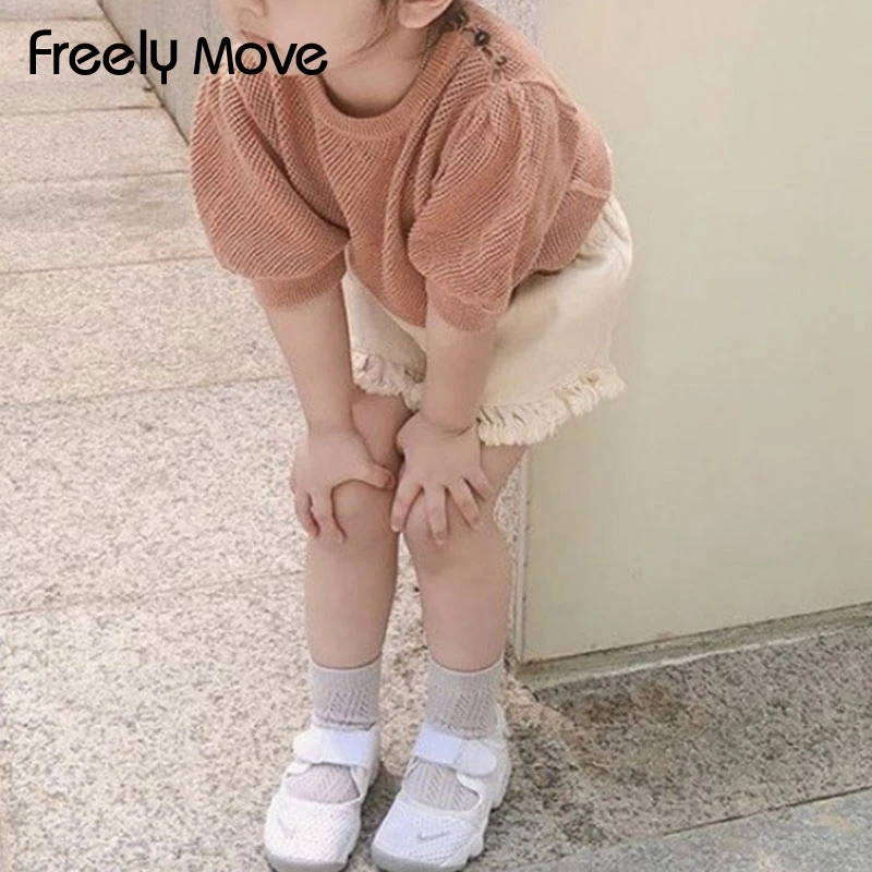 Freely Move Girl Clothes Knitted T Shirt Spring And Summer New Girl Tops Soild Bubble Sleeve Hollowed Out T-shirt Korean Style
Freely Move Girl Clothes Knitted T Shirt Spring And Summer New Girl Tops Soild Bubble Sleeve Hollowed Out T-shirt Korean Style