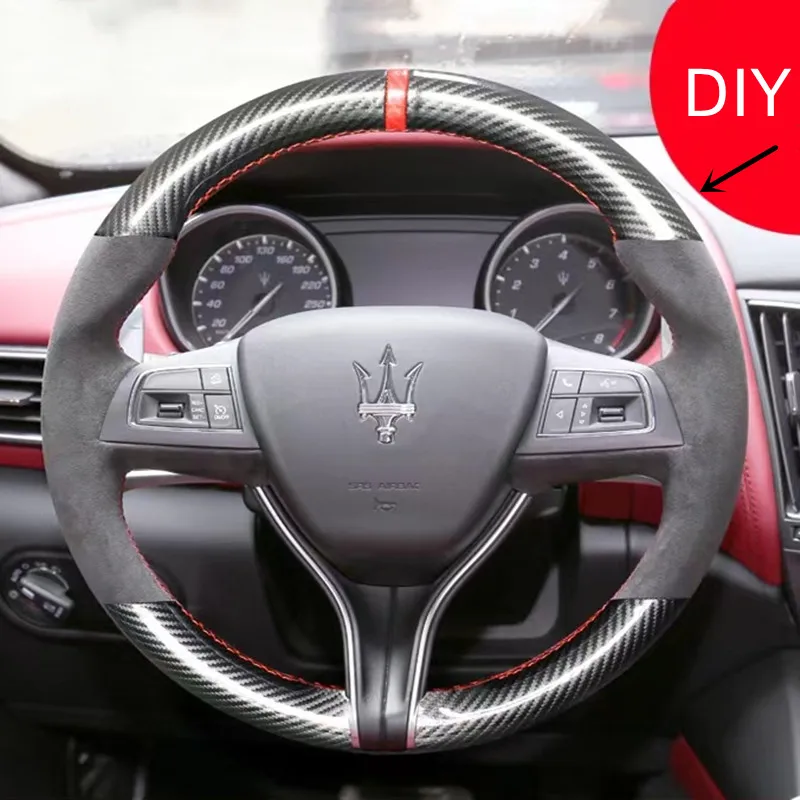 For Maserati Quattroporte Ghibli DIY Custom suede carbon fiber hand sewn steering wheel cover car interior trim accessories
For Maserati Quattroporte Ghibli DIY Custom suede carbon fiber hand sewn steering wheel cover car interior trim accessories