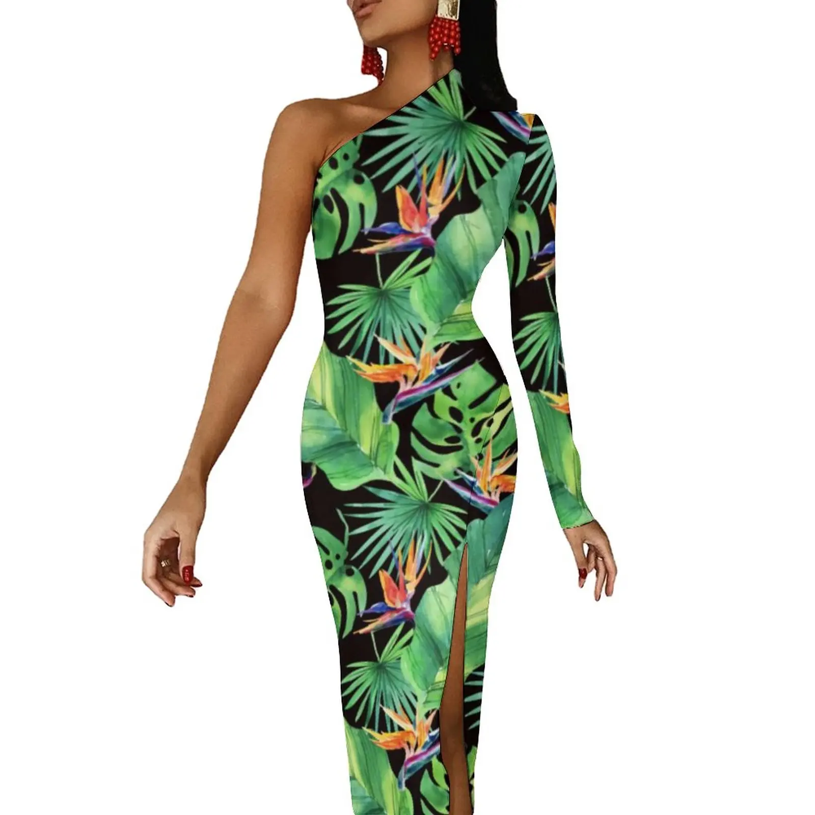 Платье-макси с тропическим принтом в виде джунглей, элегантное облегающее вечернее длинное платье с разрезом сбоку, одежда для женщин, осен... 
Платье-макси с тропическим принтом в виде джунглей, элегантное облегающее вечернее длинное платье с разрезом сбоку, одежда для женщин, осен...