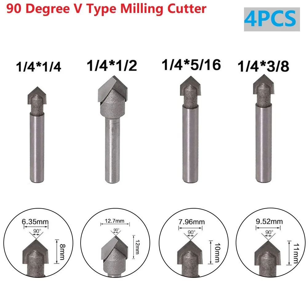 4Pcs/set 1/4 Inch Shank 90 Degree V Groove Router Bits Set CNC Engraving Drill Bits For 3D Engraving And Chamfer
4Pcs/set 1/4 Inch Shank 90 Degree V Groove Router Bits Set CNC Engraving Drill Bits For 3D Engraving And Chamfer