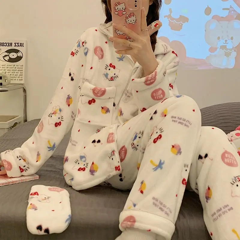Hello Kitty Coral Fleece Pajamas Anime Cartoon Sanrio Kuromi Cinnamoroll Winter Thickened Cardigan Long-Sleeved Home Clothes
Hello Kitty Coral Fleece Pajamas Anime Cartoon Sanrio Kuromi Cinnamoroll Winter Thickened Cardigan Long-Sleeved Home Clothes