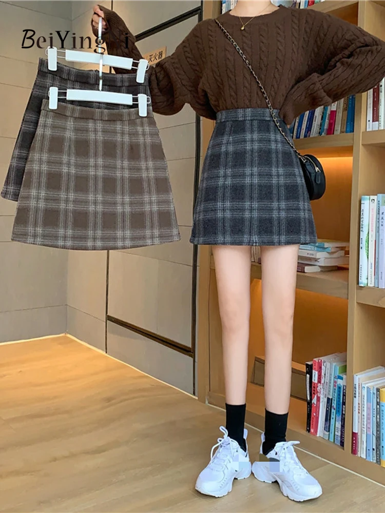 Beiyingni Fall Winter Vintage Plaid Mini Skirt Women Slim Korean High Waist Short A-line Skirts Ladies Elegant Pencil Faldas
Beiyingni Fall Winter Vintage Plaid Mini Skirt Women Slim Korean High Waist Short A-line Skirts Ladies Elegant Pencil Faldas