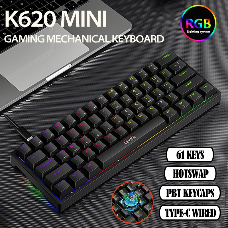 Клавиатура Механическая K620, проводная клавиатура с клавишами PBT, 61 клавиша, RGB, USB Type-C, эргономичная
Клавиатура Механическая K620, проводная клавиатура с клавишами PBT, 61 клавиша, RGB, USB Type-C, эргономичная