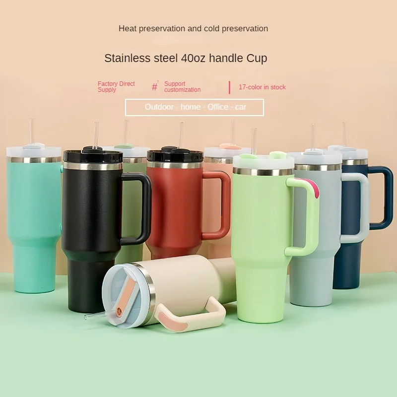 

Water Bottles 40oz Second Generation Handle Cup Large Ice Cup Heat And Cold Insulation Stainless Steel Vacuum Cup With Straw