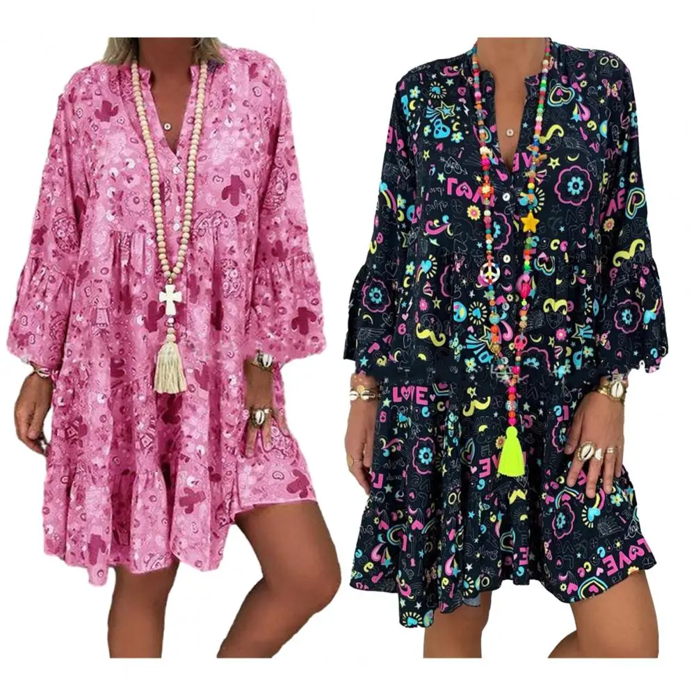 Свободное этническое мини-платье в стиле ретро, женское короткое платье с V-образным вырезом, оборками и длинным рукавом, на пуговицах, богемное пляжное платье, платья
Свободное этническое мини-платье в стиле ретро, женское короткое платье с V-образным вырезом, оборками и длинным рукавом, на пуговицах, богемное пляжное платье, платья