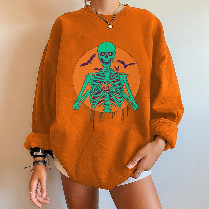 Women Halloween Sweatshirt Moon And Skull Print Round-Neck Long Sleeves Pullover Shirt for Female 4 Colors
Women Halloween Sweatshirt Moon And Skull Print Round-Neck Long Sleeves Pullover Shirt for Female 4 Colors
