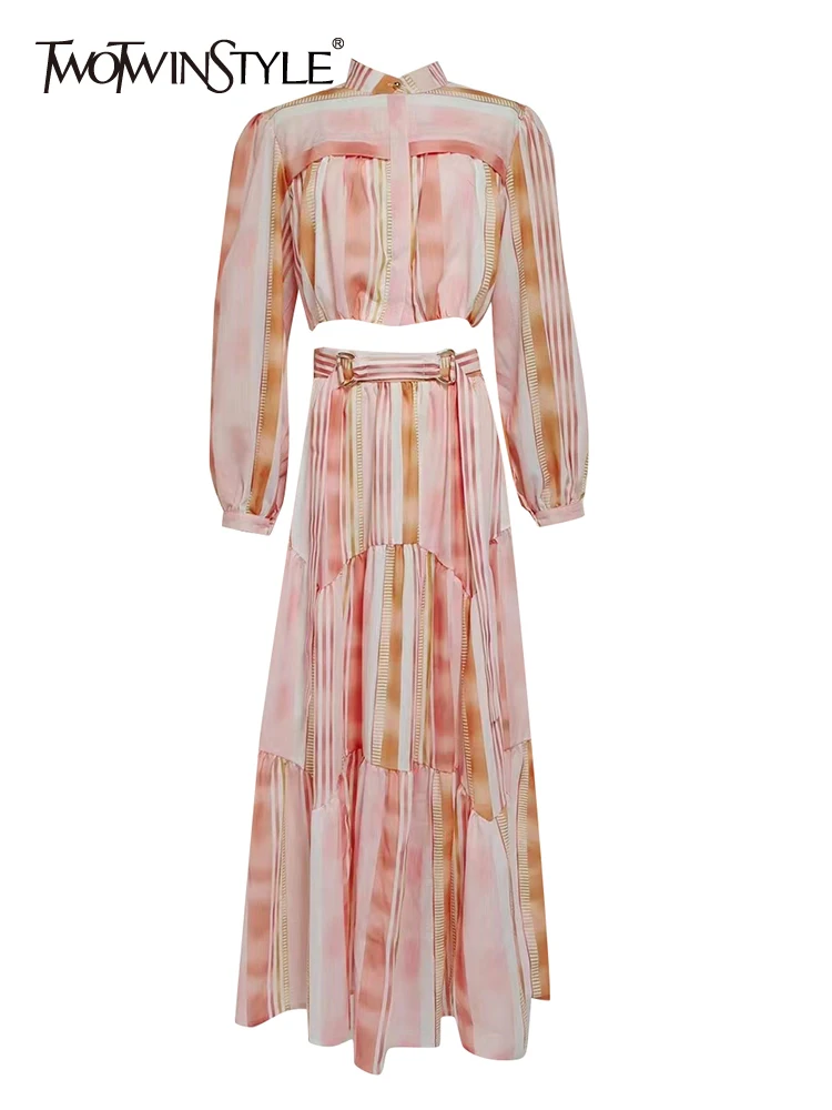 TWOTWINSTYLE Print Two Piece Set Womens Round Neck Lantern Sleeve Tops High Waist Loose Midi Skirts Casual Sets Female Clothing
TWOTWINSTYLE Print Two Piece Set Womens Round Neck Lantern Sleeve Tops High Waist Loose Midi Skirts Casual Sets Female Clothing