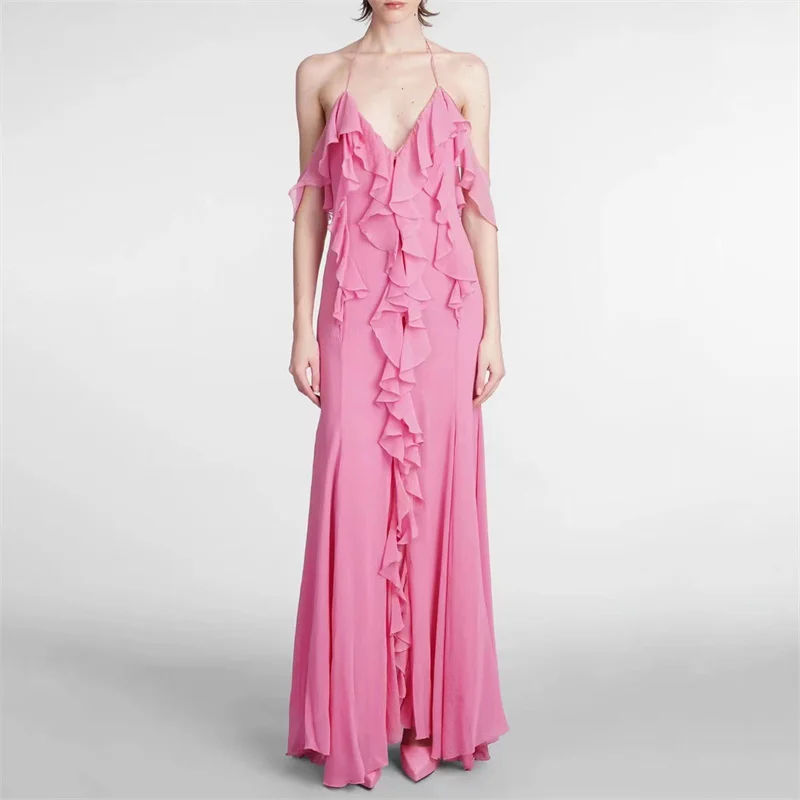 Summer 2023 Womens Slim Dress Korean Fashion Ruffle Decoration Sling Long Dresses Silk Blend Backless Open Back Sleeveless Top
Summer 2023 Womens Slim Dress Korean Fashion Ruffle Decoration Sling Long Dresses Silk Blend Backless Open Back Sleeveless Top