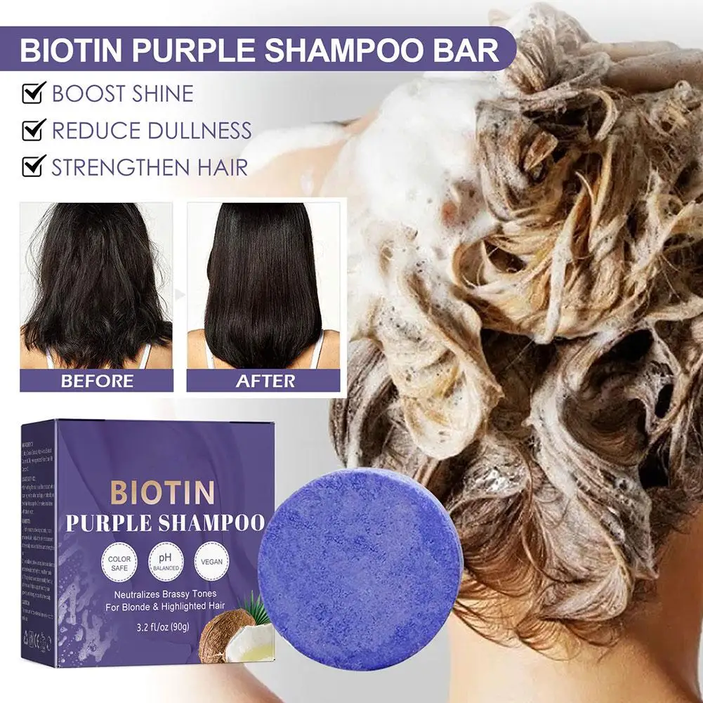 

Biotin шампунь для волос, фиолетовый Кондиционер для волос, бар для светлых и серебряных волос, масляное очищающее средство для кожи головы, увлажняющий шампунь, мыло W8L7
