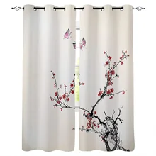 National Style Red Butterfly Light Yellow Window Screen Printed Design Office Indoor Window Curtains Kitchen Curtain Home Drapes