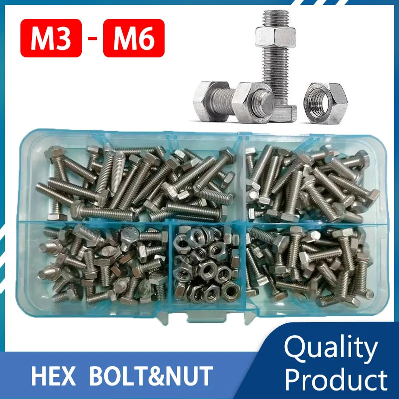 External Hex Stainless Steel Bolts Nuts Set M3 M4 M5 M6 Assortment Kit Outer Hexagon Screw Threaded Metalworking Fasten Bolt&Nut
External Hex Stainless Steel Bolts Nuts Set M3 M4 M5 M6 Assortment Kit Outer Hexagon Screw Threaded Metalworking Fasten Bolt&Nut