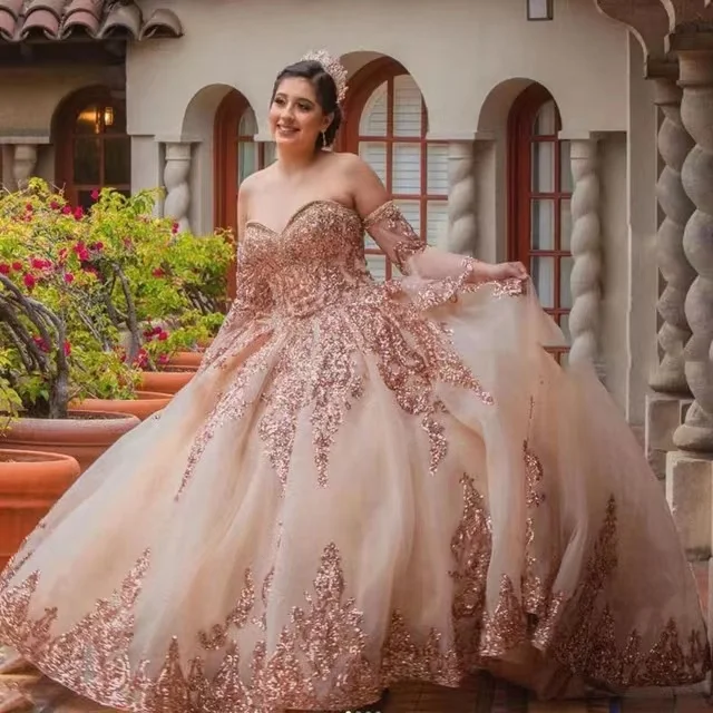 ANGELSBRIDEP Rose Gold Luxury Quinceanera Dress Sequined Bead Corset Prom Dress Ruffle Ball Gown Vestido De 15 Anos Plus Size
ANGELSBRIDEP Rose Gold Luxury Quinceanera Dress Sequined Bead Corset Prom Dress Ruffle Ball Gown Vestido De 15 Anos Plus Size