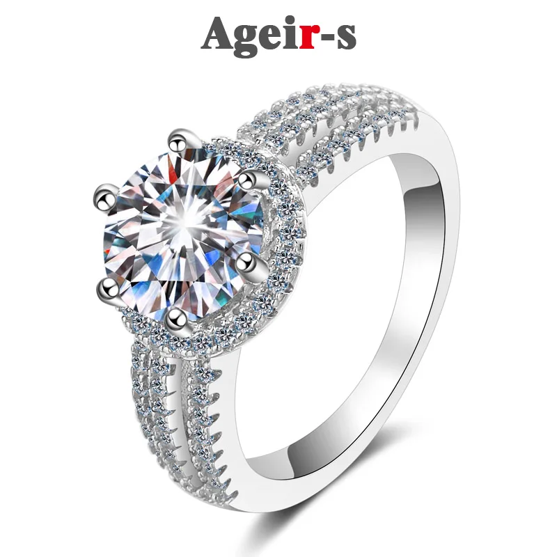 

AGEIR-S Real D color 3 Carat Moissanite Shining Rings Engagement 925 Silver Wedding Ring for Women Jewelry Birthday Present Z039