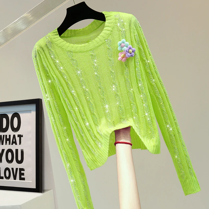 Ladies Long Sleeve Thin Sweater 2022 Autumn Short Solid Color Knitting Sweater for Women Hot Rhinestone Knitted Pullovers Tops
Ladies Long Sleeve Thin Sweater 2022 Autumn Short Solid Color Knitting Sweater for Women Hot Rhinestone Knitted Pullovers Tops